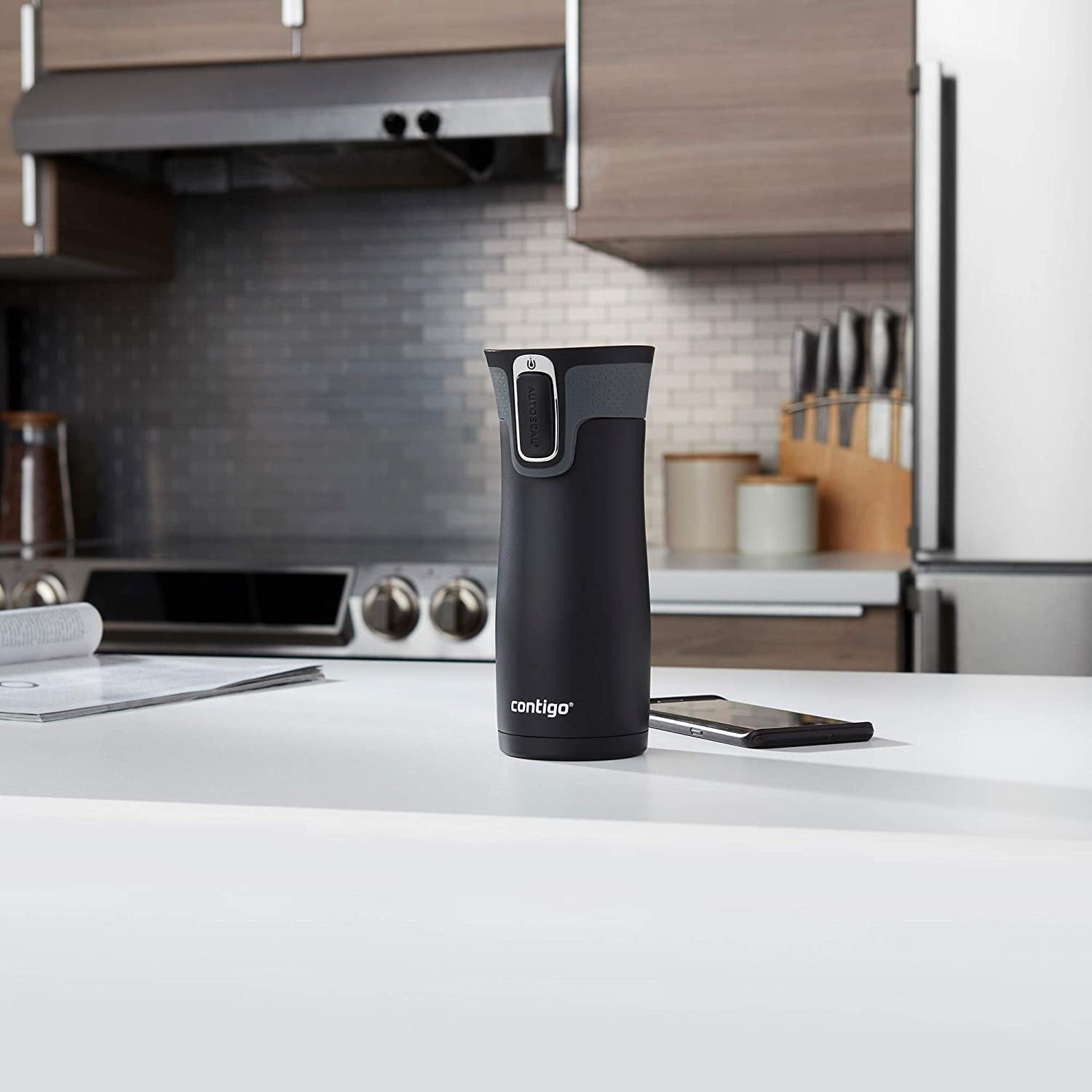 Contigo AUTOSEAL West Loop 2.0 Travel Mug, 16 oz., Stainless Steel with Black Button Edition-XTUM