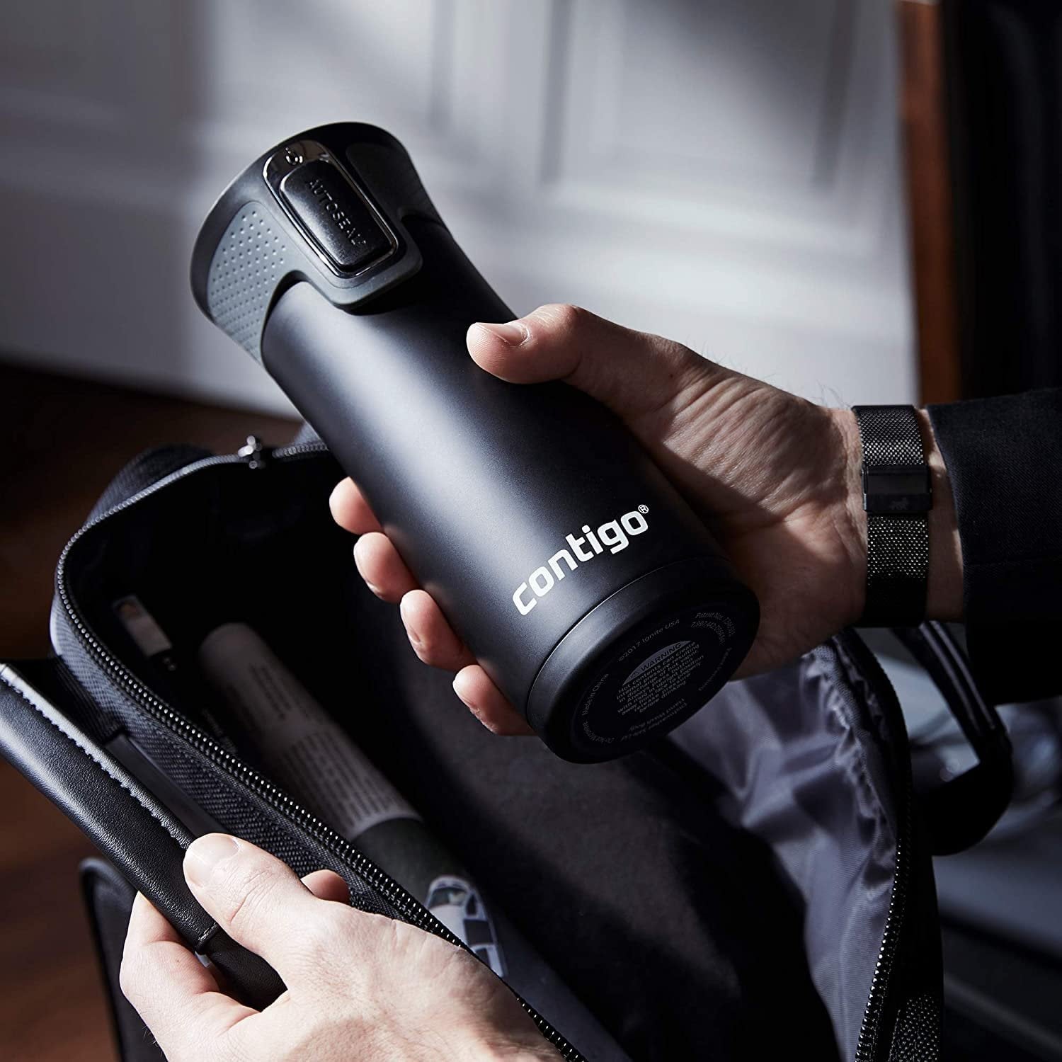 Contigo AUTOSEAL West Loop 2.0 Travel Mug, 16 oz., Stainless Steel with Black Button Edition-XTUM