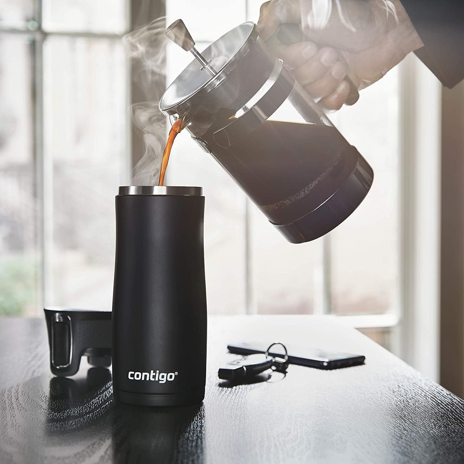 Contigo AUTOSEAL West Loop 2.0 Travel Mug, 16 oz., Stainless Steel with Black Button Edition-XTUM