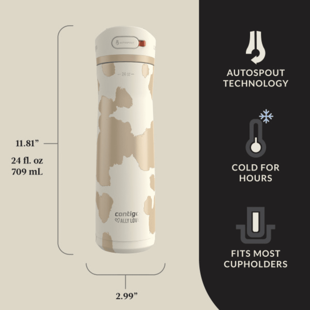 Contigo x Ally Love Ashland Chill 2.0 Stainless Steel Water Bottle with Autospout Lid, 24 oz, Oatmilk Edition-PR7L