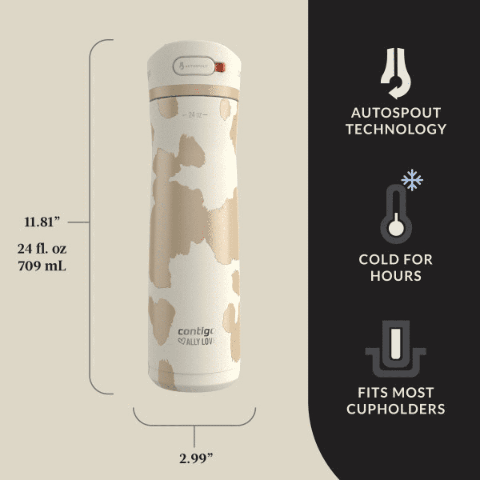 Contigo x Ally Love Ashland Chill 2.0 Stainless Steel Water Bottle with Autospout Lid, 24 oz, Oatmilk Edition-PR7L