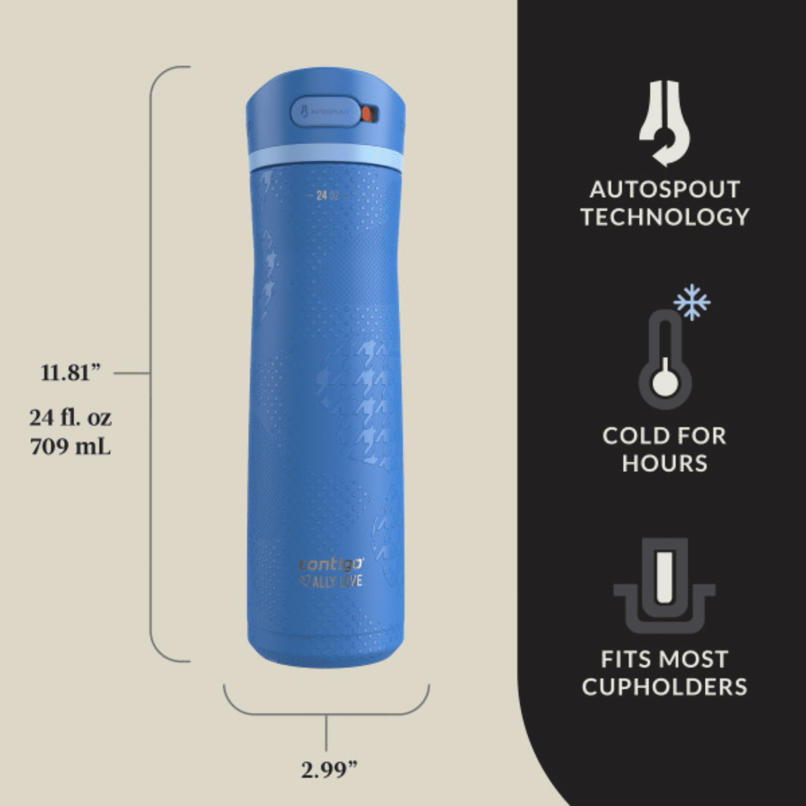 Contigo x Ally Love Ashland Chill 2.0 Stainless Steel Water Bottle with Autospout Lid, 24 oz, Oatmilk Edition-PR7L