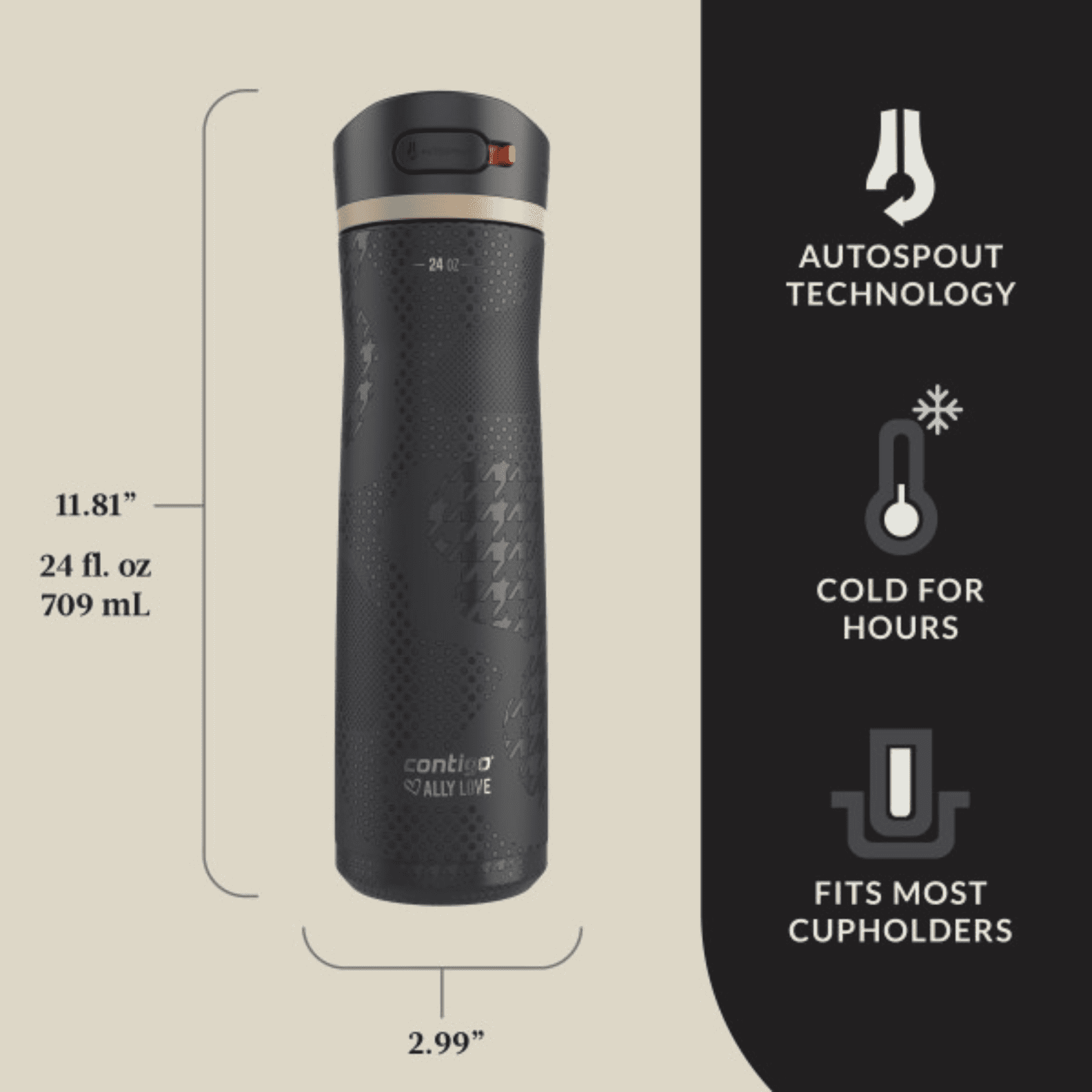 Contigo x Ally Love Ashland Chill 2.0 Stainless Steel Water Bottle with Autospout Lid, 24 oz, Oatmilk Edition-PR7L