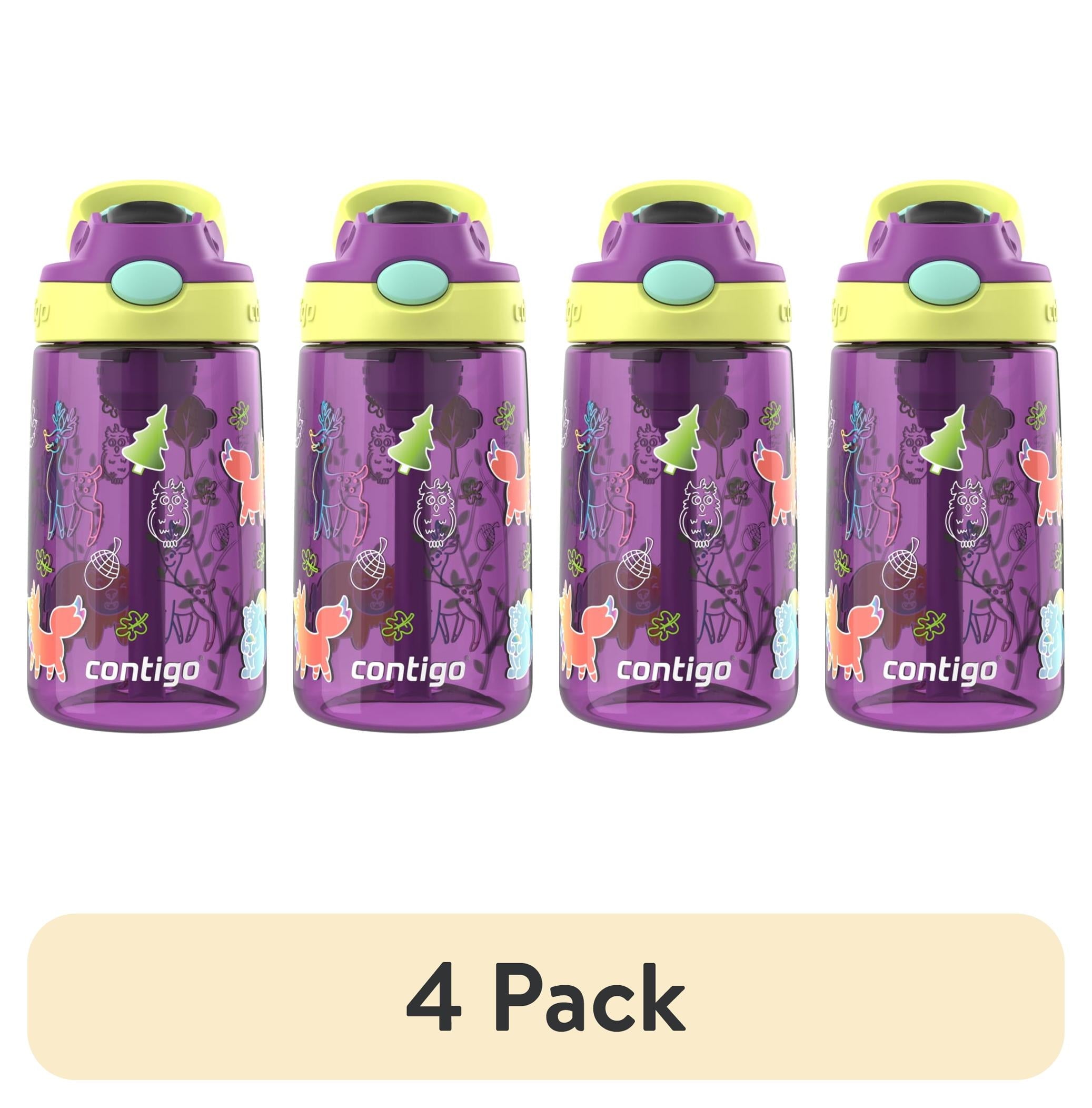 (4 pack) Contigo Kids Water Bottle with Redesigned AUTOSPOUT Straw, 14 oz, Grape Forest Haven Edition-FC53