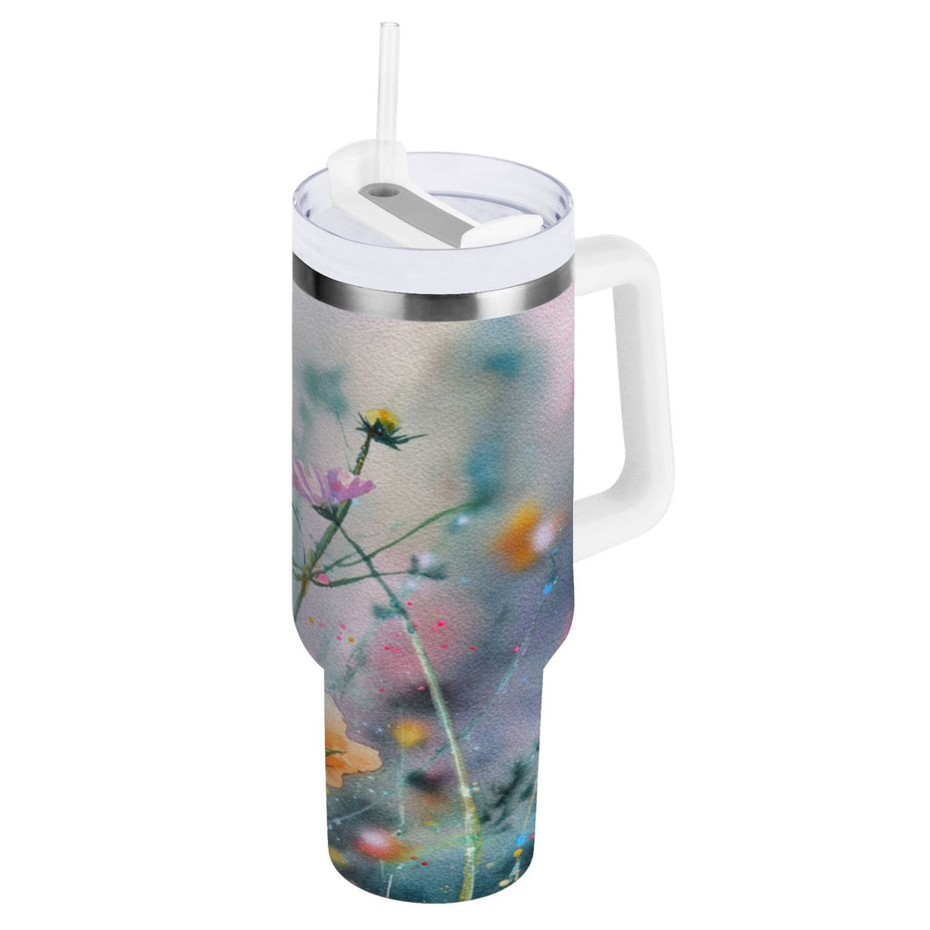 40 oz Insulated Stainless Steel Tumbler Double Wall Stainless Steel Tumbler with 2-Way Drinking Abstract Wildflowers Edition-MI0C