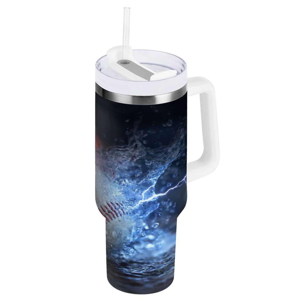 40 oz Insulated Stainless Steel Tumbler Double Wall Stainless Steel Tumbler with 2-Way Drinking Baseball with Water and Fire Edition-EUOP
