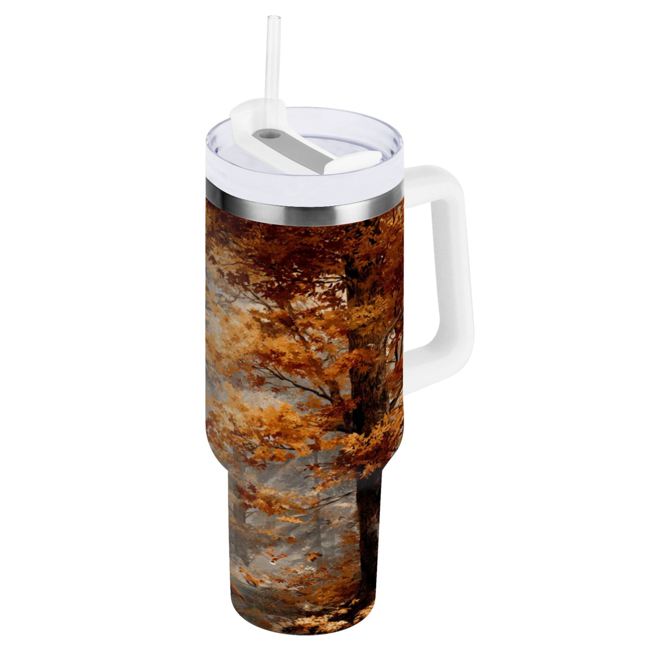 30 oz Insulated Stainless Steel Tumbler Double Wall Stainless Steel Tumbler with 2-Way Drinking Beautiful Autumn Forest Edition-2FHX