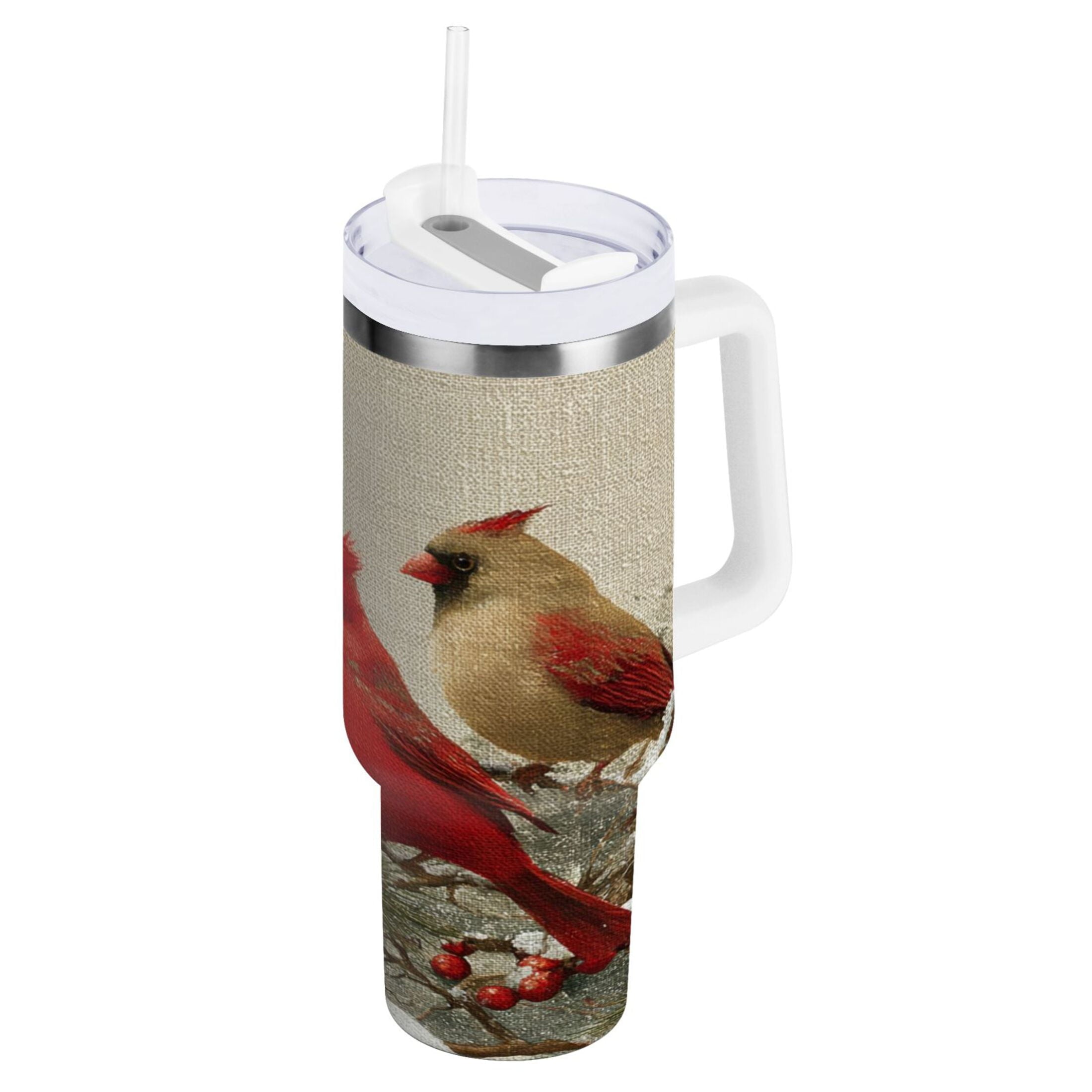 30 oz Insulated Stainless Steel Tumbler Double Wall Stainless Steel Tumbler with 2-Way Drinking Bird and Snow-covered Trees Edition-R8E6