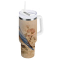 40 oz Insulated Stainless Steel Tumbler Double Wall Stainless Steel Tumbler with 2-Way Drinking Bluebird and Ancient Flowers Edition-0Z50