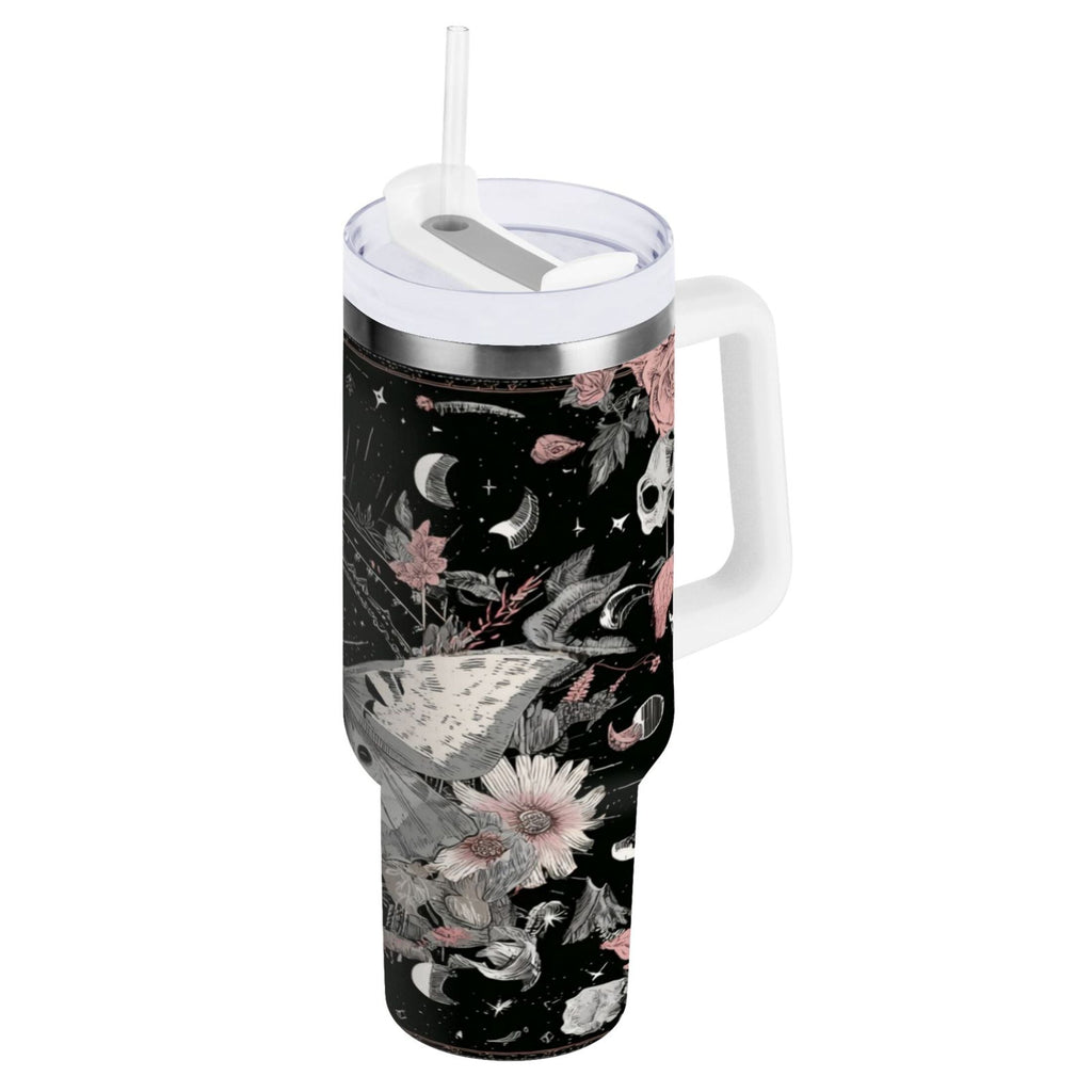 40 oz Insulated Stainless Steel Tumbler Double Wall Stainless Steel Tumbler with 2-Way Drinking Butterfly Surrounded by Flowers Edition-UA75