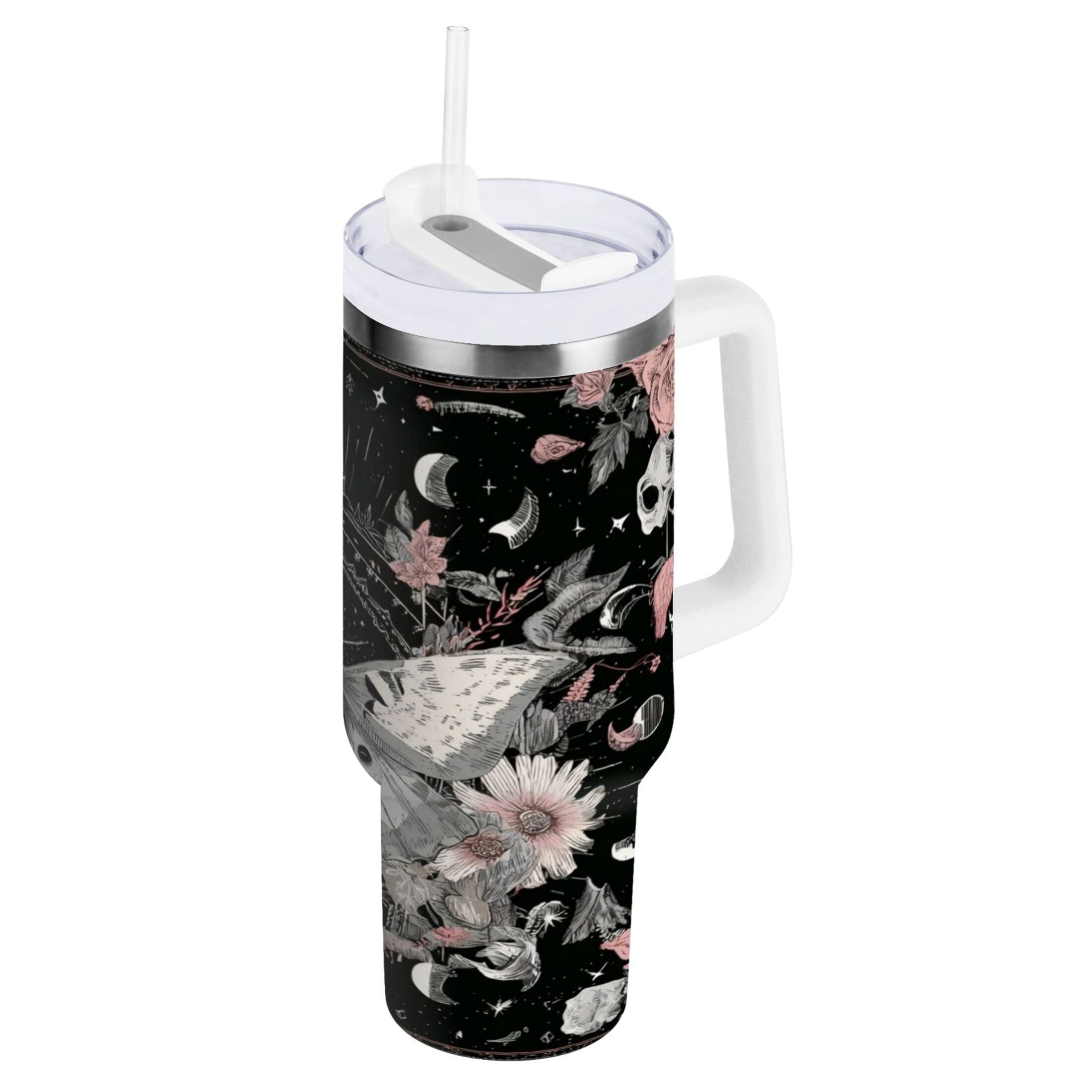 40 oz Insulated Stainless Steel Tumbler Double Wall Stainless Steel Tumbler with 2-Way Drinking Butterfly Surrounded by Flowers Edition-UA75