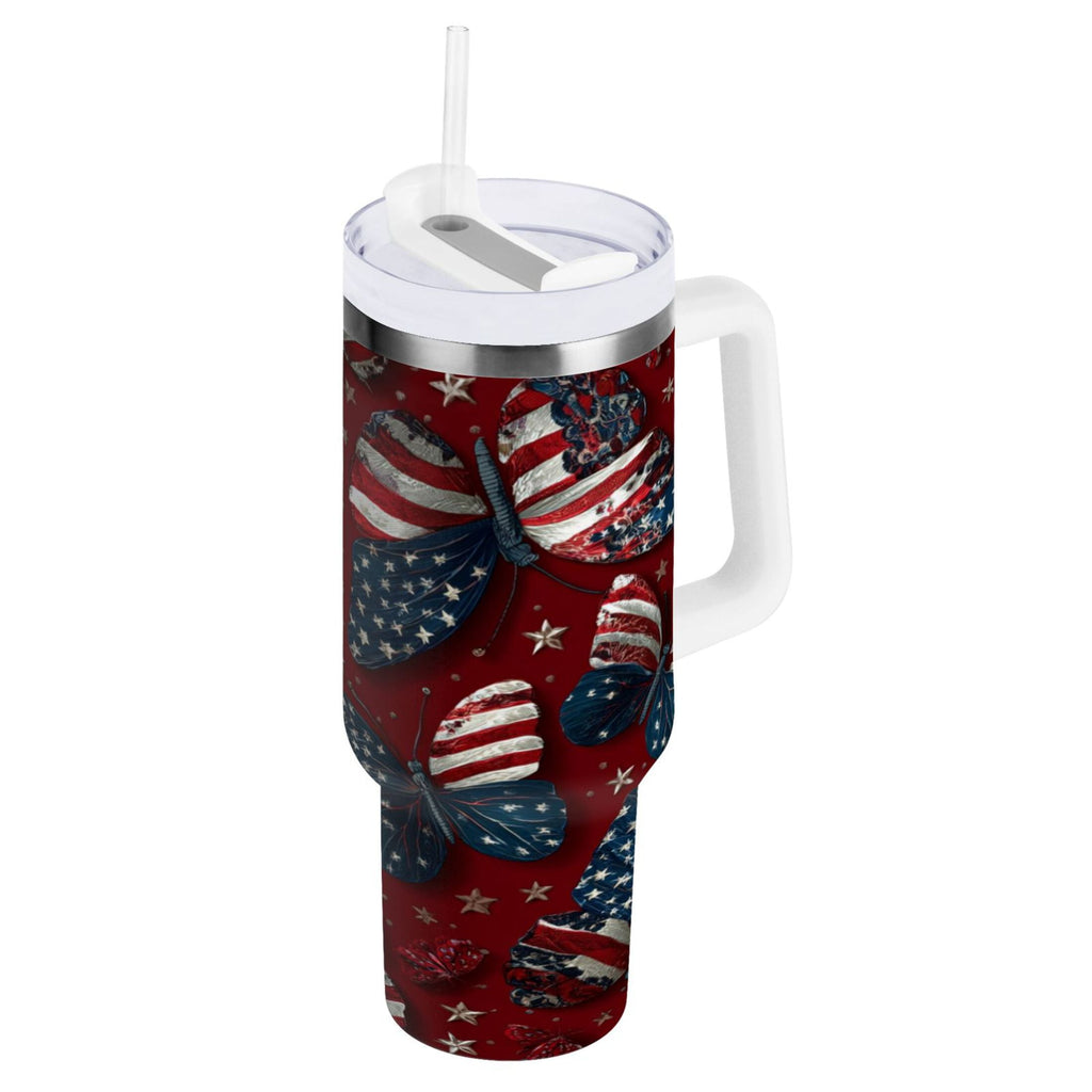 40 oz Insulated Stainless Steel Tumbler Double Wall Stainless Steel Tumbler with 2-Way Drinking Butterfly with National Flag Edition-VBHJ