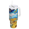 40 oz Insulated Stainless Steel Tumbler Double Wall Stainless Steel Tumbler with 2-Way Drinking Cat Lies in The Sunflowers Edition-9NA2