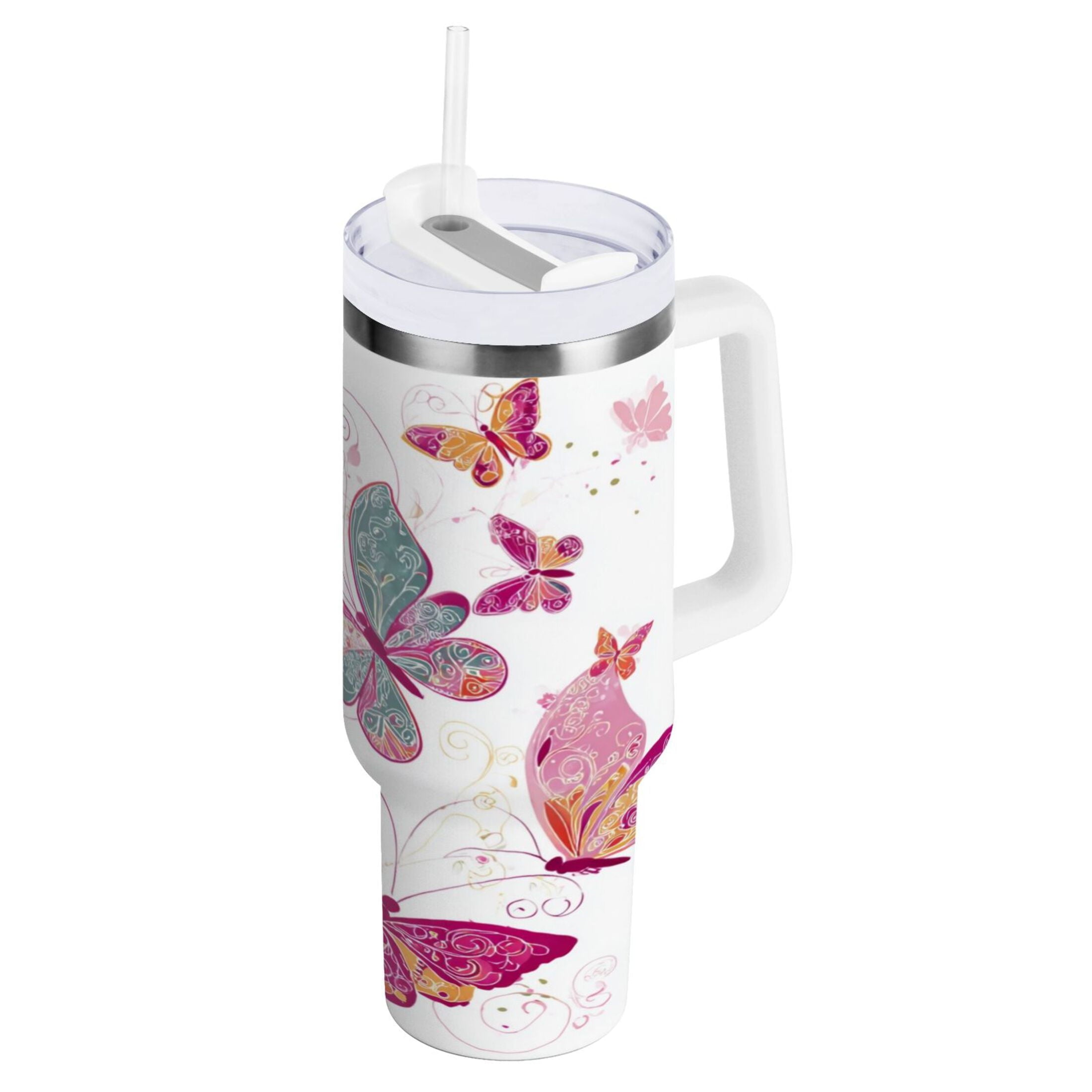 30 oz Insulated Stainless Steel Tumbler Double Wall Stainless Steel Tumbler with 2-Way Drinking Colorful Butterflies Edition-JJJ8