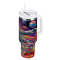 40 oz Insulated Stainless Steel Tumbler Double Wall Stainless Steel Tumbler with 2-Way Drinking Colorful Flowers and Planets Edition-4PRA