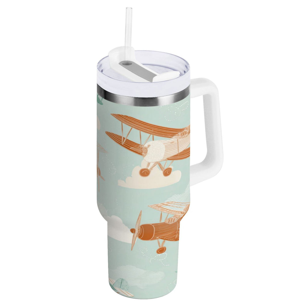 40 oz Insulated Stainless Steel Tumbler Double Wall Stainless Steel Tumbler with 2-Way Drinking Cute Airplanes Edition-8ZBZ