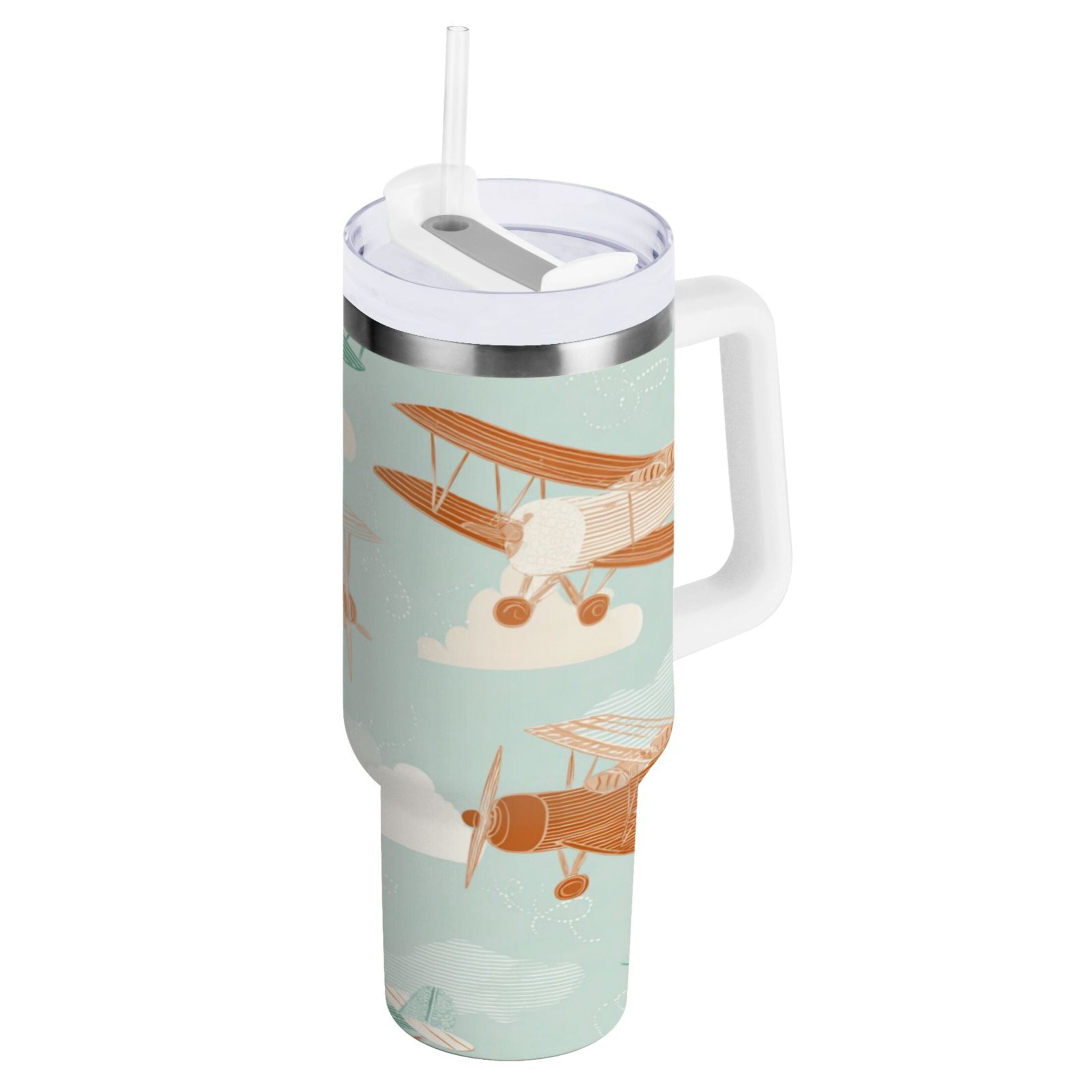 40 oz Insulated Stainless Steel Tumbler Double Wall Stainless Steel Tumbler with 2-Way Drinking Cute Airplanes Edition-8ZBZ