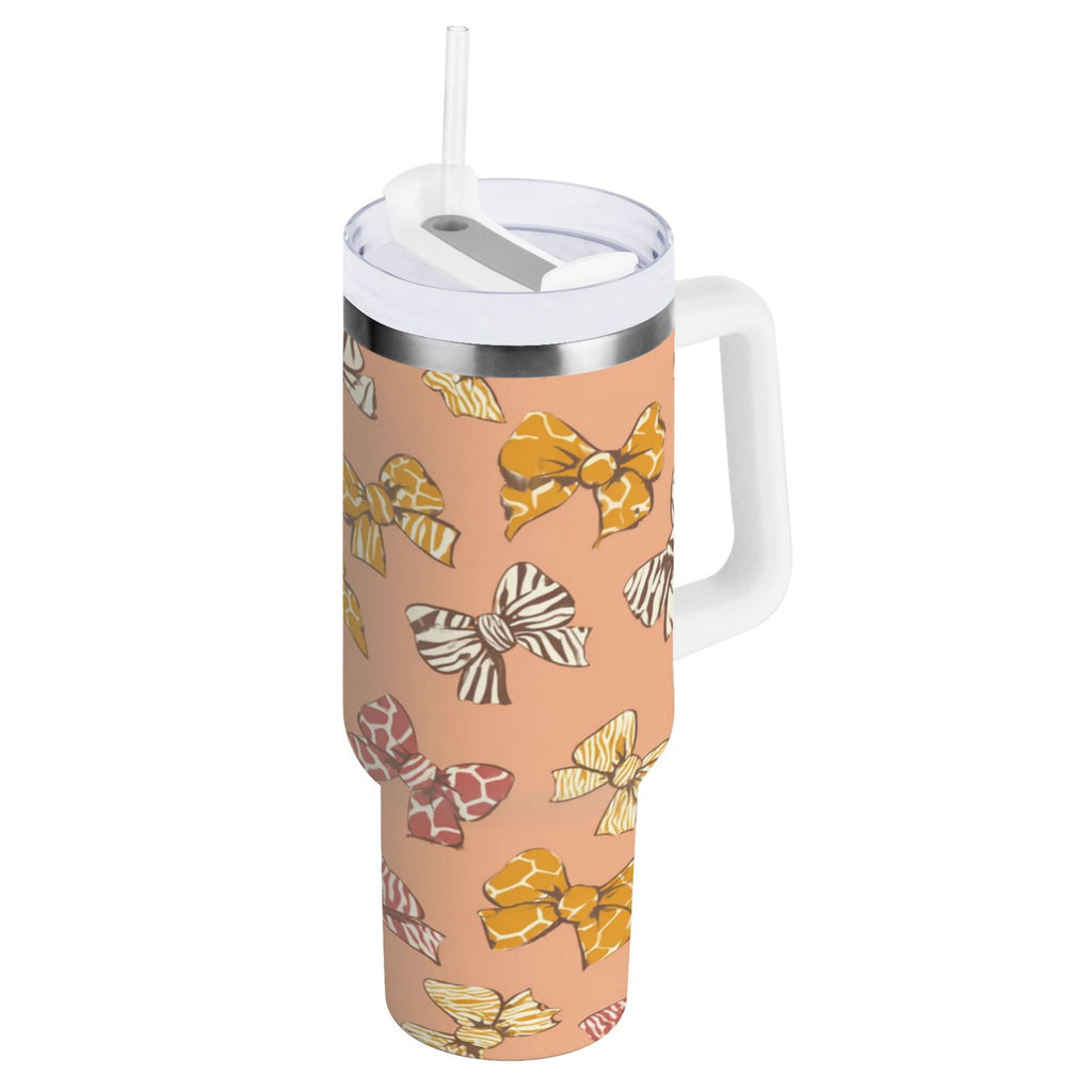 40 oz Insulated Stainless Steel Tumbler Double Wall Stainless Steel Tumbler with 2-Way Drinking Cute Animal Print Bows Edition-WG06