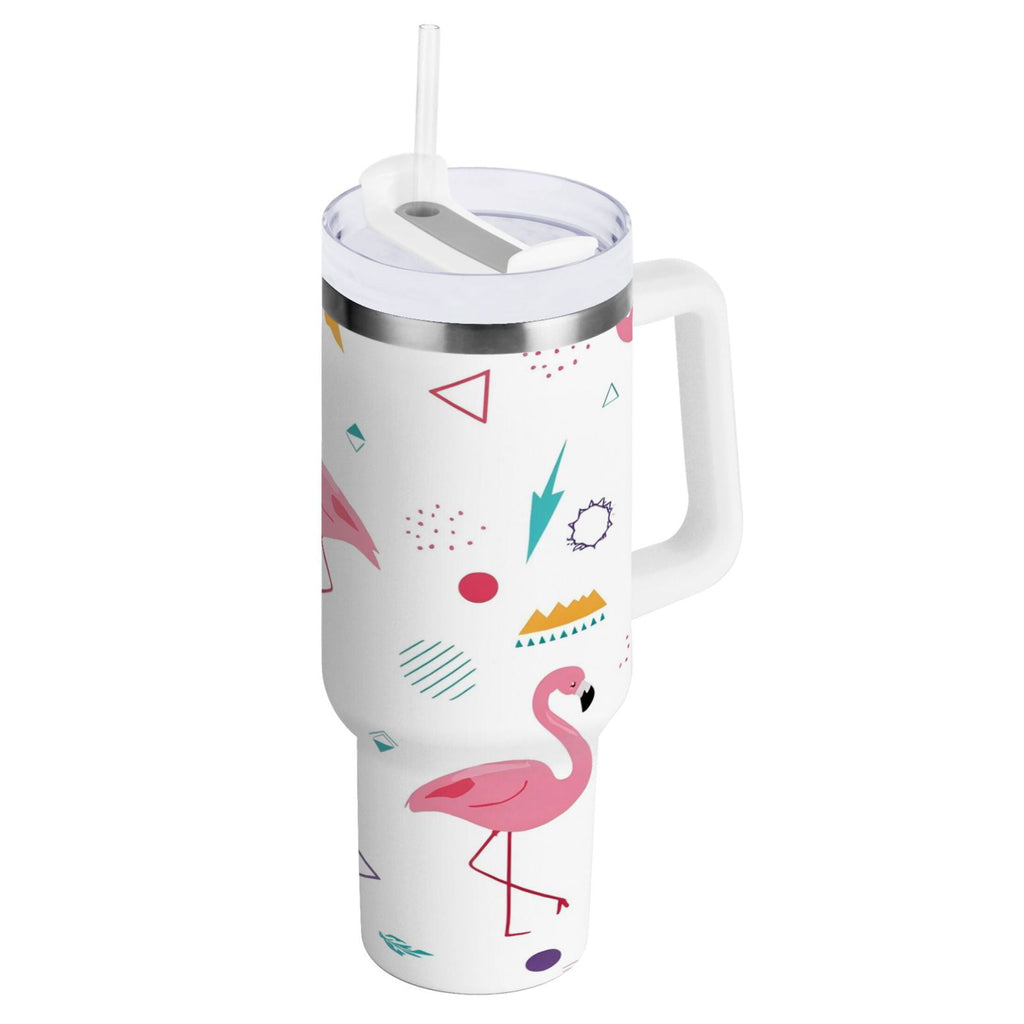 40 oz Insulated Stainless Steel Tumbler Double Wall Stainless Steel Tumbler with 2-Way Drinking Cute Flamingo Pattern Edition-3ISL