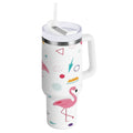 40 oz Insulated Stainless Steel Tumbler Double Wall Stainless Steel Tumbler with 2-Way Drinking Cute Flamingo Pattern Edition-3ISL