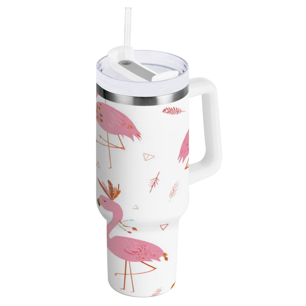 40 oz Insulated Stainless Steel Tumbler Double Wall Stainless Steel Tumbler with 2-Way Drinking Cute Pink Flamingo Pattern Edition-B0M7