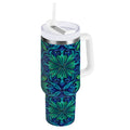 40 oz Insulated Stainless Steel Tumbler Double Wall Stainless Steel Tumbler with 2-Way Drinking Elegant Blue Traditional Patterns Edition-2WG4