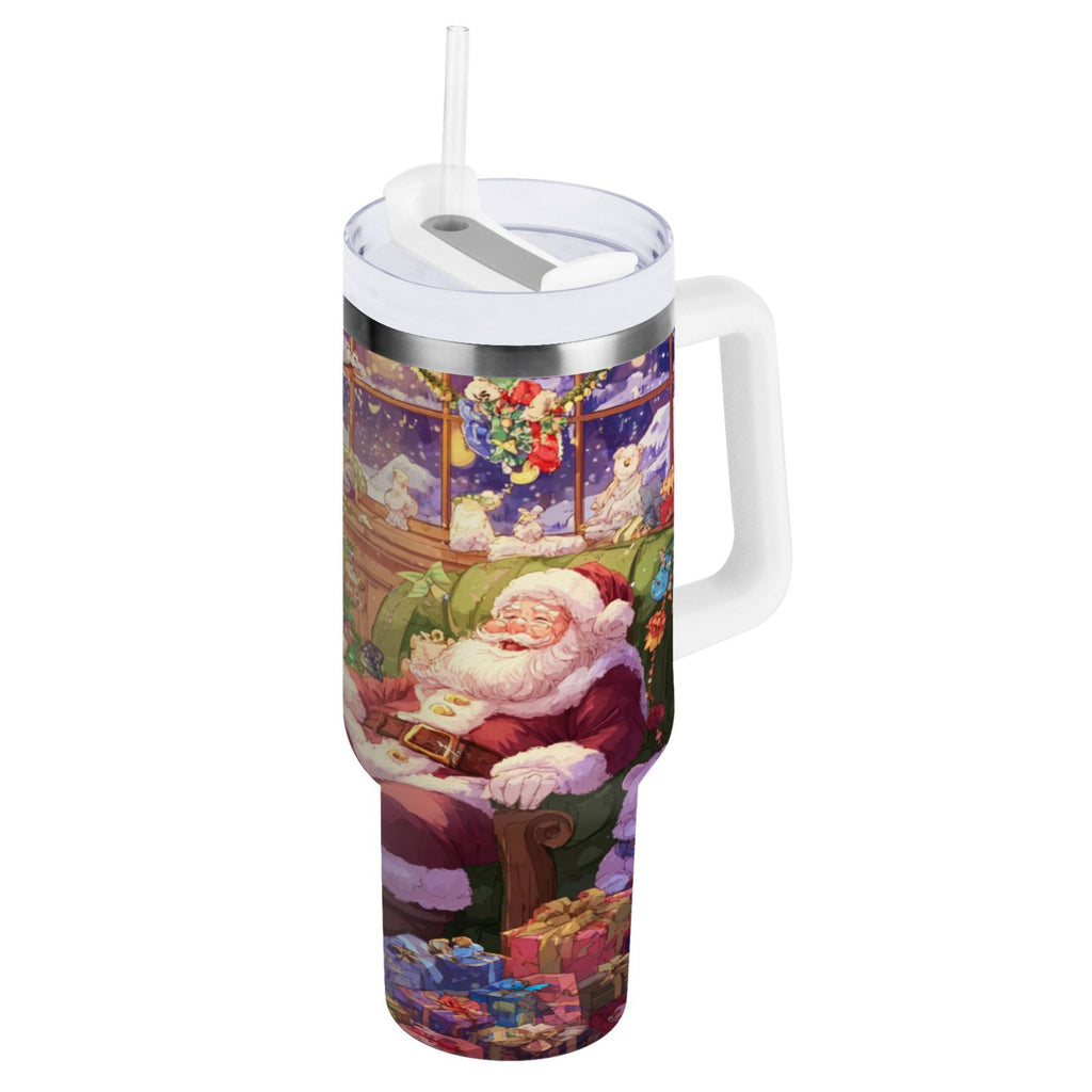40 oz Insulated Stainless Steel Tumbler Double Wall Stainless Steel Tumbler with 2-Way Drinking Festive Christmas Scene Edition-76KK