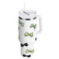 40 oz Insulated Stainless Steel Tumbler Double Wall Stainless Steel Tumbler with 2-Way Drinking Green and Black Bows Edition-MYWK