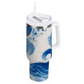 40 oz Insulated Stainless Steel Tumbler Double Wall Stainless Steel Tumbler with 2-Way Drinking Indigo Blue Tie-dye Pattern Edition-YWWE
