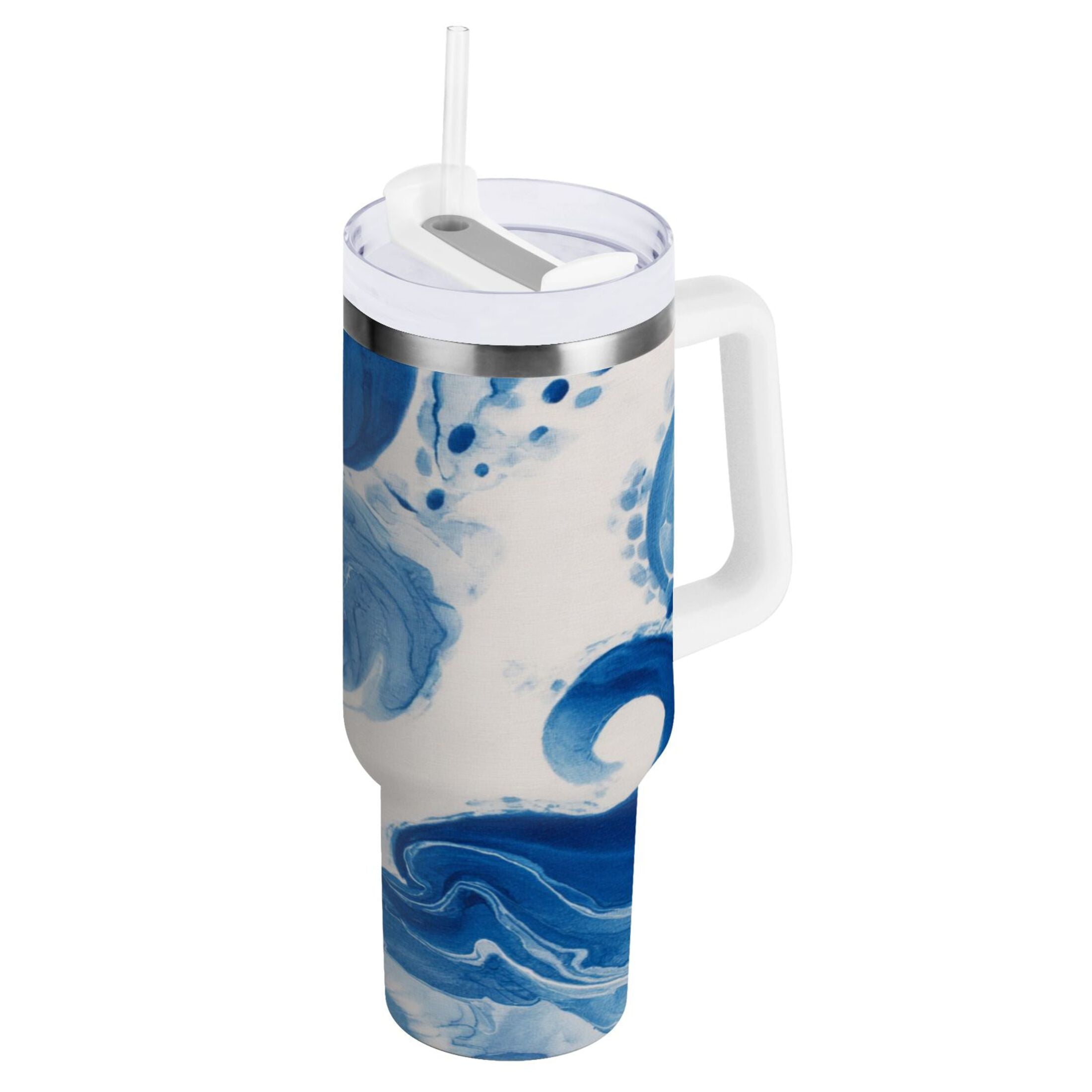 40 oz Insulated Stainless Steel Tumbler Double Wall Stainless Steel Tumbler with 2-Way Drinking Indigo Blue Tie-dye Pattern Edition-YWWE