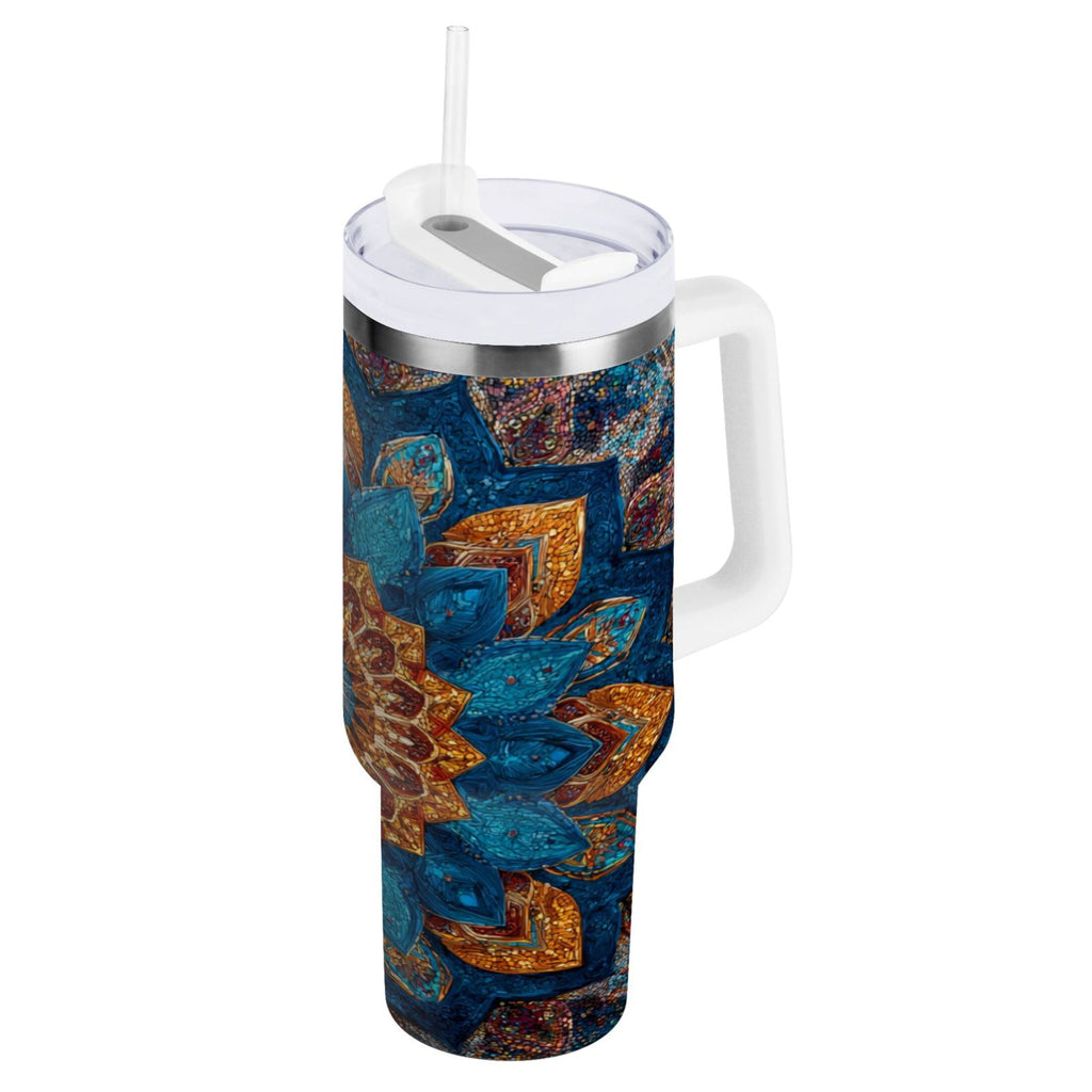 40 oz Insulated Stainless Steel Tumbler Double Wall Stainless Steel Tumbler with 2-Way Drinking Intricate Geometric Shapes Edition-IF8N