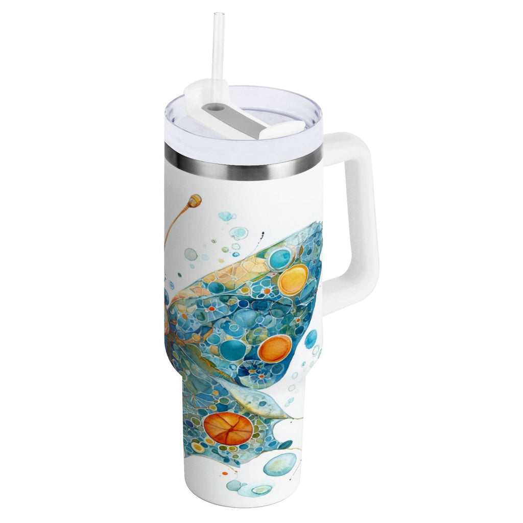40 oz Insulated Stainless Steel Tumbler Double Wall Stainless Steel Tumbler with 2-Way Drinking Intricately Butterfly Edition-TOOC
