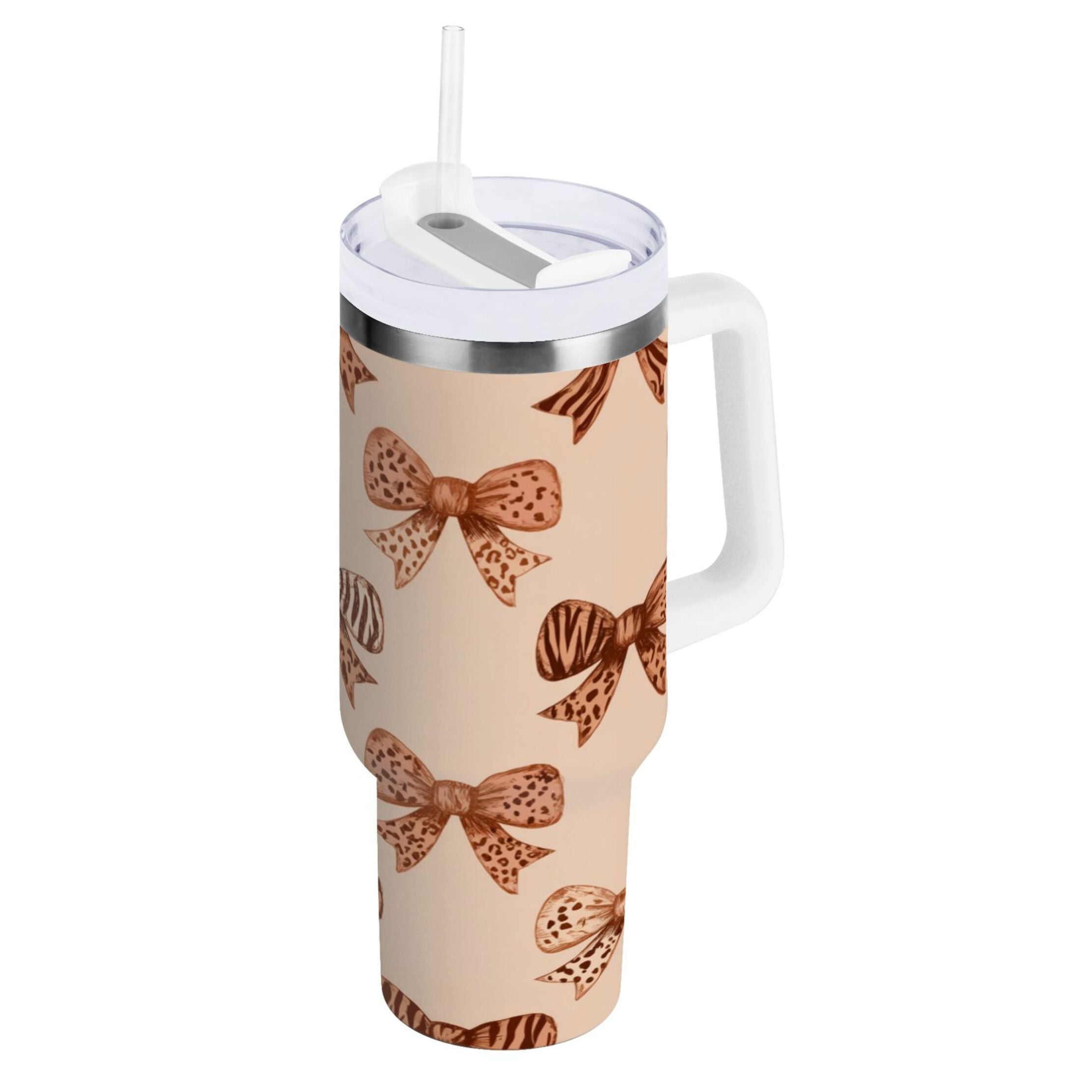 40 oz Insulated Stainless Steel Tumbler Double Wall Stainless Steel Tumbler with 2-Way Drinking Leopard Print Bow Edition-KO3I