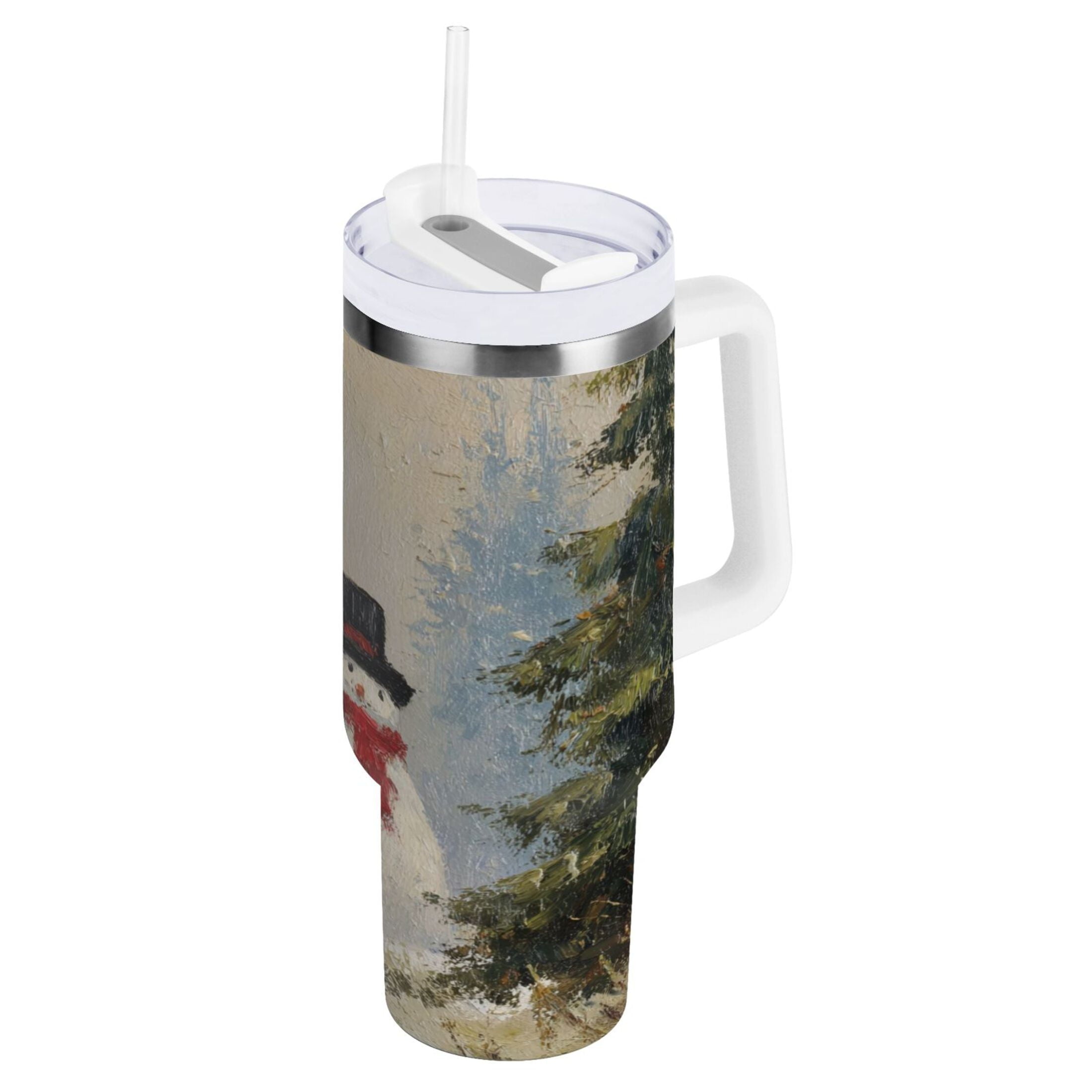 40 oz Insulated Stainless Steel Tumbler Double Wall Stainless Steel Tumbler with 2-Way Drinking Moody Snowman Couple Edition-W4AX