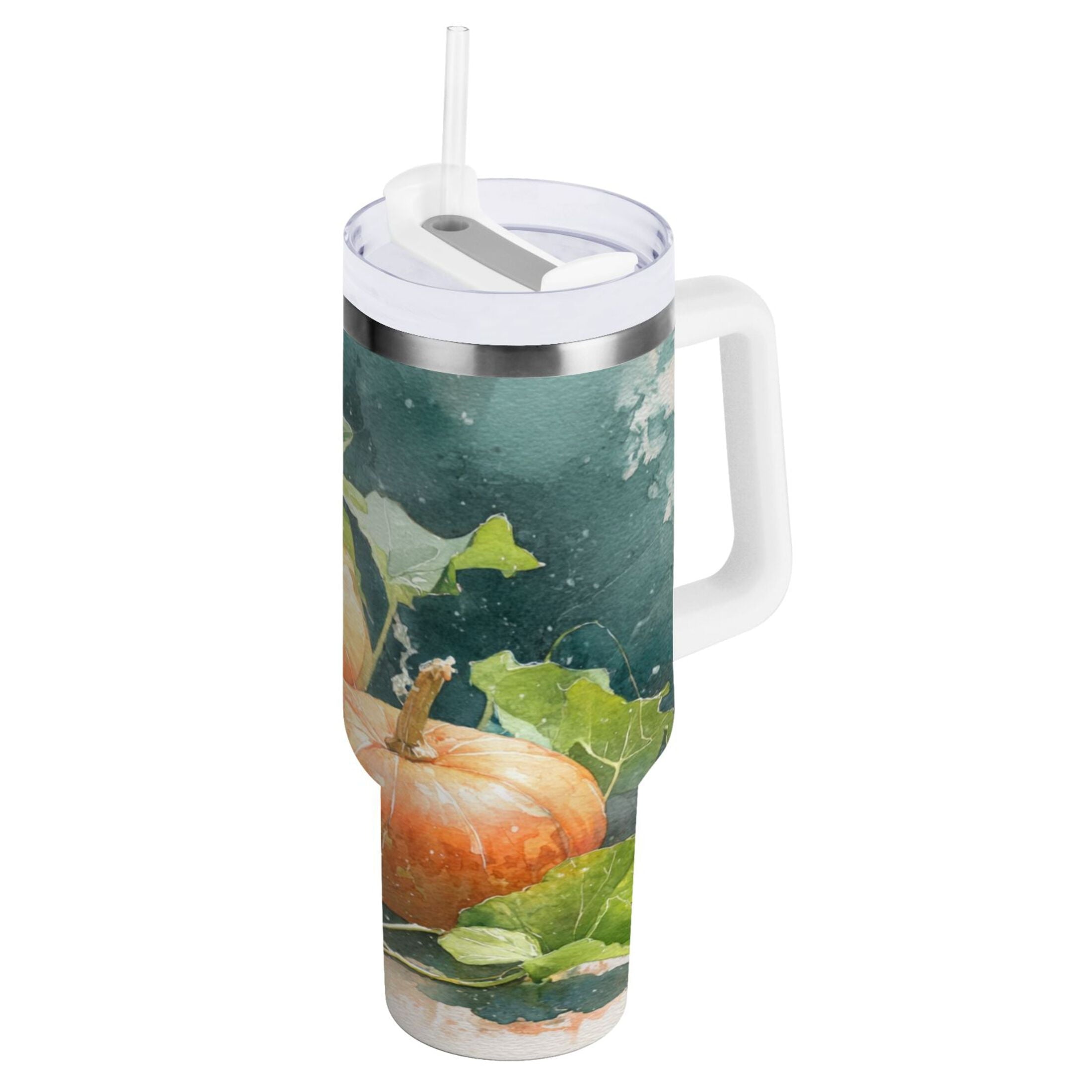 40 oz Insulated Stainless Steel Tumbler Double Wall Stainless Steel Tumbler with 2-Way Drinking Orange and White Pumpkins Edition-DL5E