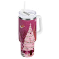 40 oz Insulated Stainless Steel Tumbler Double Wall Stainless Steel Tumbler with 2-Way Drinking Pink Christmas Forest Edition-82N0