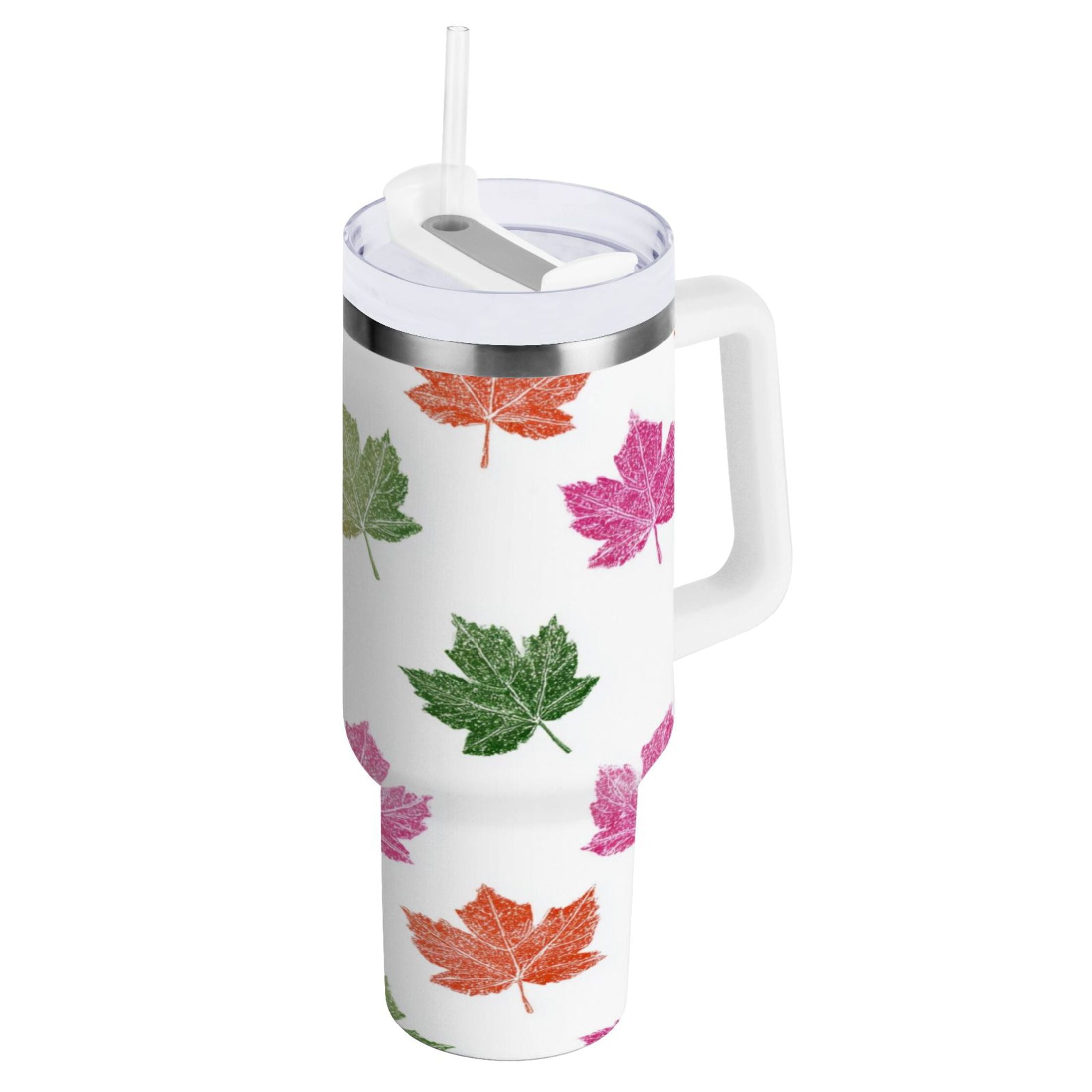 40 oz Insulated Stainless Steel Tumbler Double Wall Stainless Steel Tumbler with 2-Way Drinking Pink Maple Leaf Edition-UKZ1