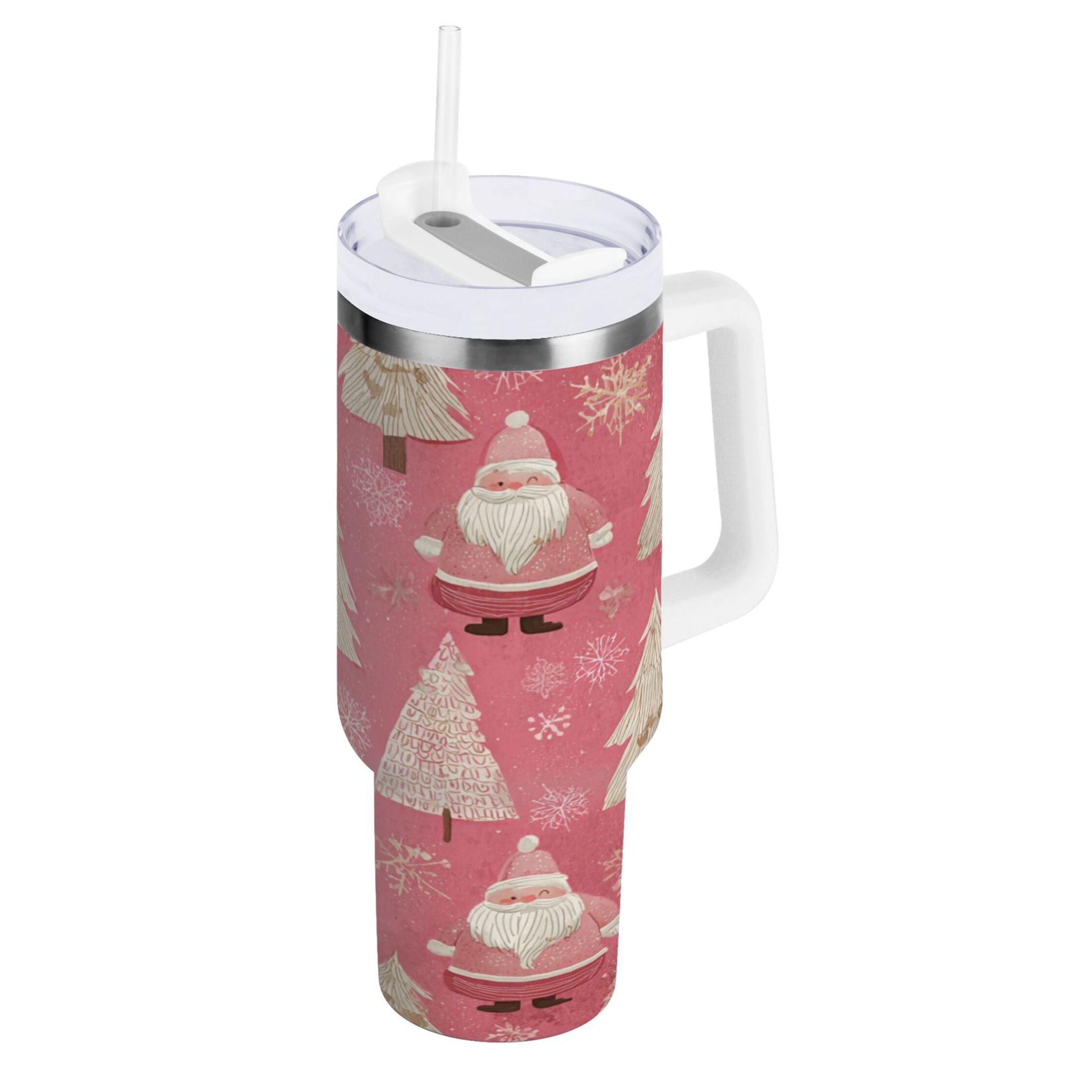 40 oz Insulated Stainless Steel Tumbler Double Wall Stainless Steel Tumbler with 2-Way Drinking Pink Santa Claus Pattern Edition-DOSW
