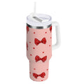 40 oz Insulated Stainless Steel Tumbler Double Wall Stainless Steel Tumbler with 2-Way Drinking Red Bows and Polka Dots Edition-RGW3