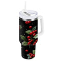 40 oz Insulated Stainless Steel Tumbler Double Wall Stainless Steel Tumbler with 2-Way Drinking Red Holly Berries Pattern Edition-537V