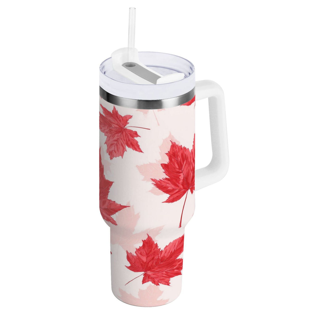 40 oz Insulated Stainless Steel Tumbler Double Wall Stainless Steel Tumbler with 2-Way Drinking Red Maple Leaves Pattern Edition-RVAZ