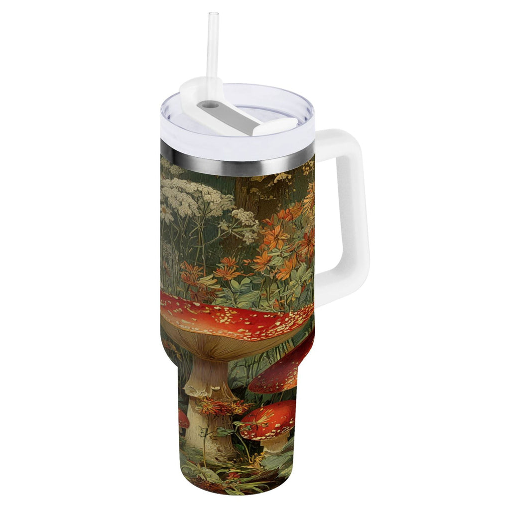 40 oz Insulated Stainless Steel Tumbler Double Wall Stainless Steel Tumbler with 2-Way Drinking Red Mushrooms Edition-ENS0