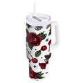 40 oz Insulated Stainless Steel Tumbler Double Wall Stainless Steel Tumbler with 2-Way Drinking Red Roses and Cherries Edition-TKCJ