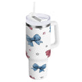 40 oz Insulated Stainless Steel Tumbler Double Wall Stainless Steel Tumbler with 2-Way Drinking Red and Blue Stripes Bows Edition-W2IB