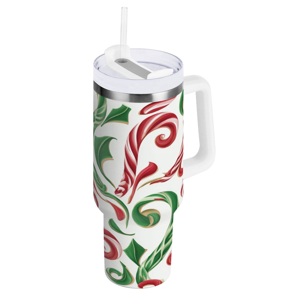 40 oz Insulated Stainless Steel Tumbler Double Wall Stainless Steel Tumbler with 2-Way Drinking Red and Green Candy-cane Edition-NQAK
