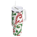 40 oz Insulated Stainless Steel Tumbler Double Wall Stainless Steel Tumbler with 2-Way Drinking Red and Green Candy-cane Edition-NQAK