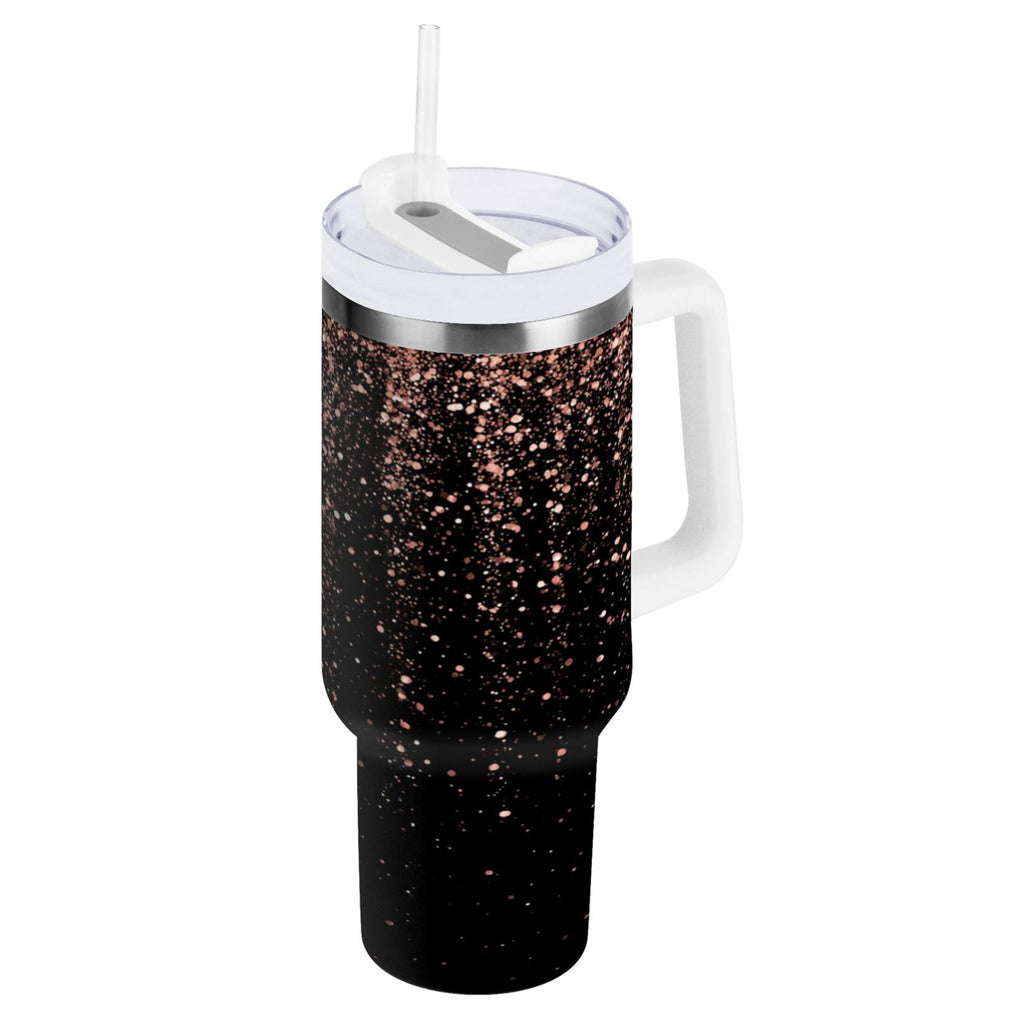 40 oz Insulated Stainless Steel Tumbler Double Wall Stainless Steel Tumbler with 2-Way Drinking Rose Gold Glitter Edition-6OMJ