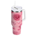 40 oz Insulated Stainless Steel Tumbler Double Wall Stainless Steel Tumbler with 2-Way Drinking Roses and Bows Pattern Edition-ON1B
