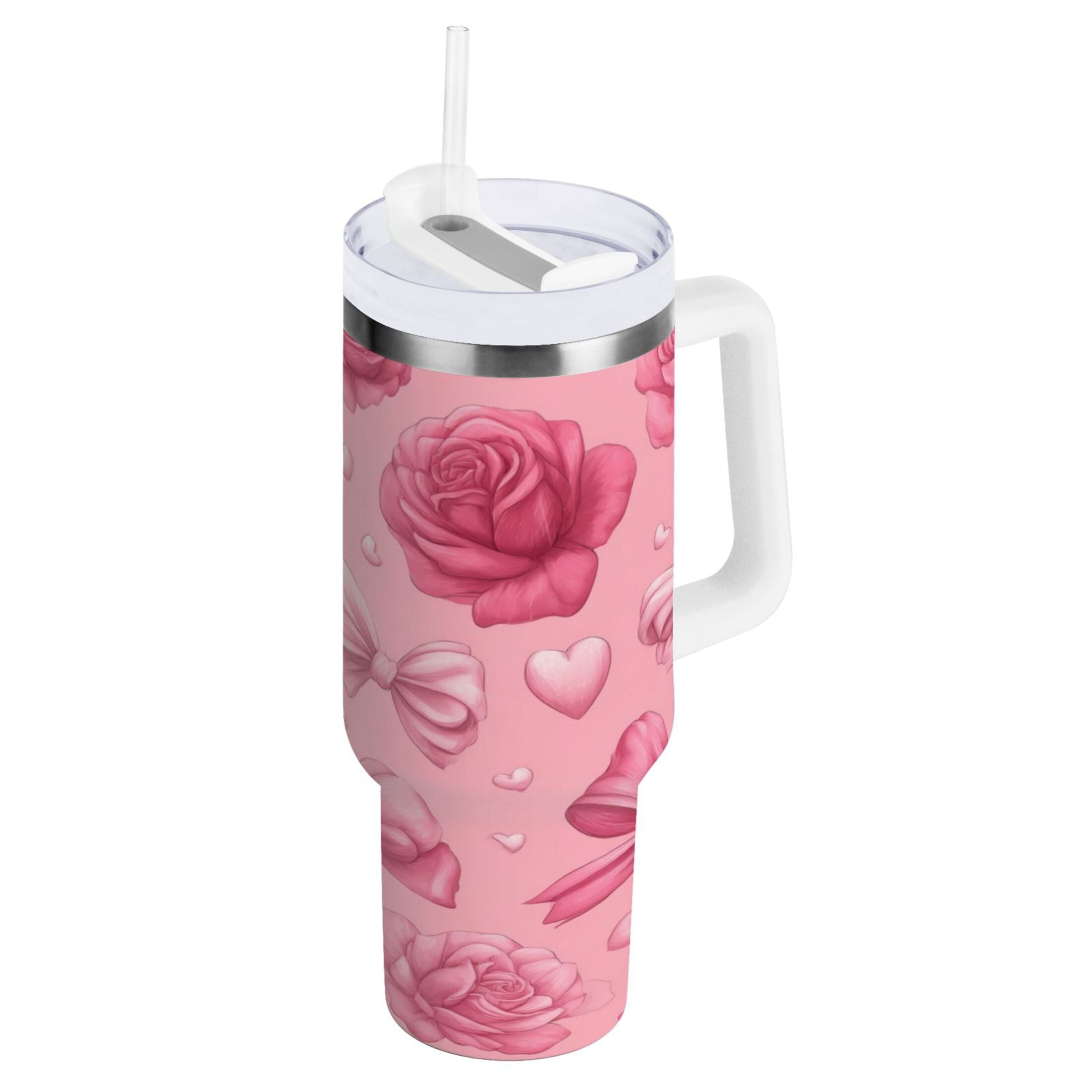 40 oz Insulated Stainless Steel Tumbler Double Wall Stainless Steel Tumbler with 2-Way Drinking Roses and Bows Pattern Edition-ON1B
