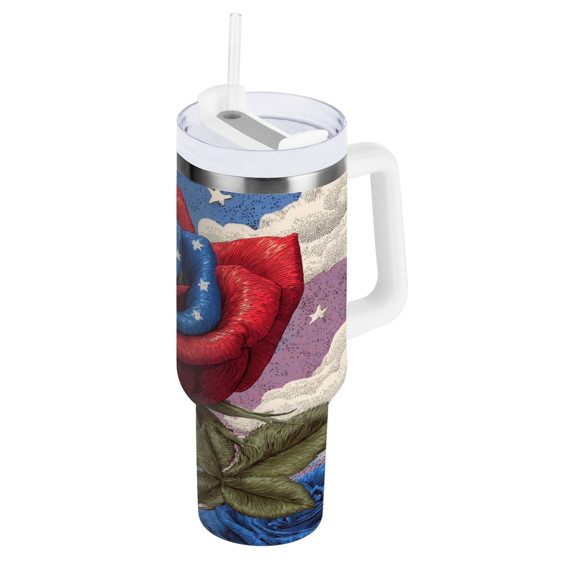 40 oz Insulated Stainless Steel Tumbler Double Wall Stainless Steel Tumbler with 2-Way Drinking Roses and Clouds Edition-CJCY